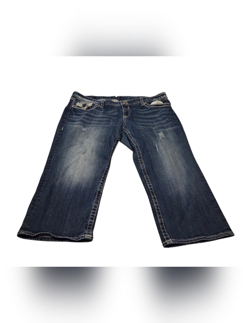 Women’s Vigoss The Chelsea Capri Jeans Size 24 Distressed Thick Stitch Bling